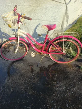 Bicicleta rosa con cesta