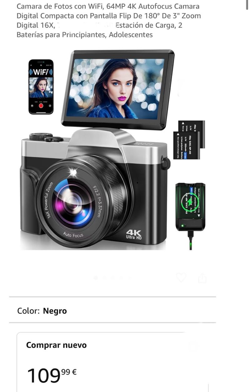 Cámara Digital 64MP 4K WiFi Pantalla Flip