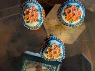 3 Joyeros Cerámica Decorativos Flores Naranja