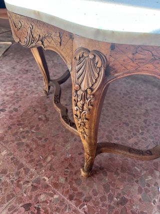 Mesa centro antigua mármol y madera