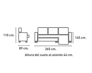 Sofá con Arcón en el Chaiselongue + 2 Puffs