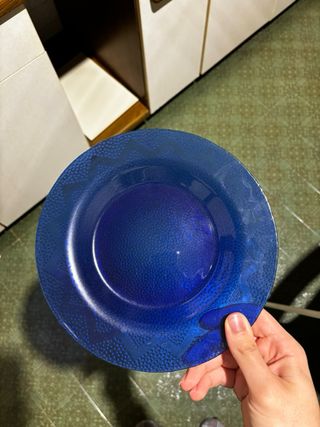 Set 4 Piatti piani Vetro Blu e 3 piccoli fondi