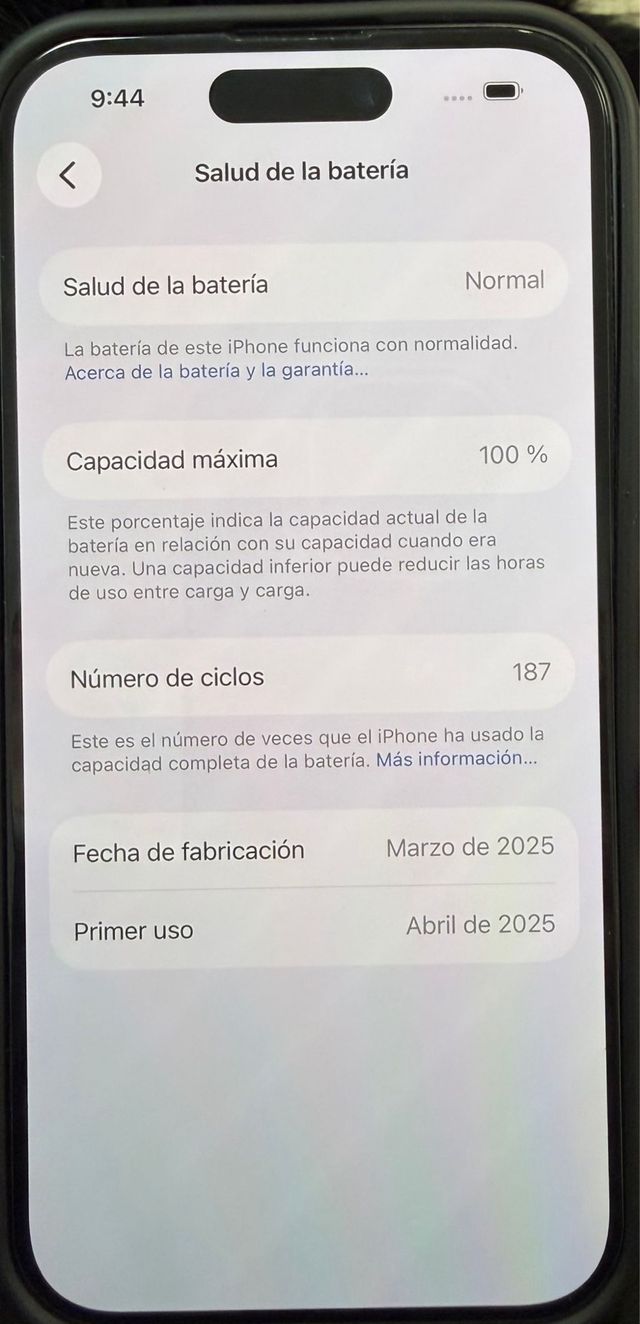 iPhone 16 Negro Batería 100% 187 Ciclos