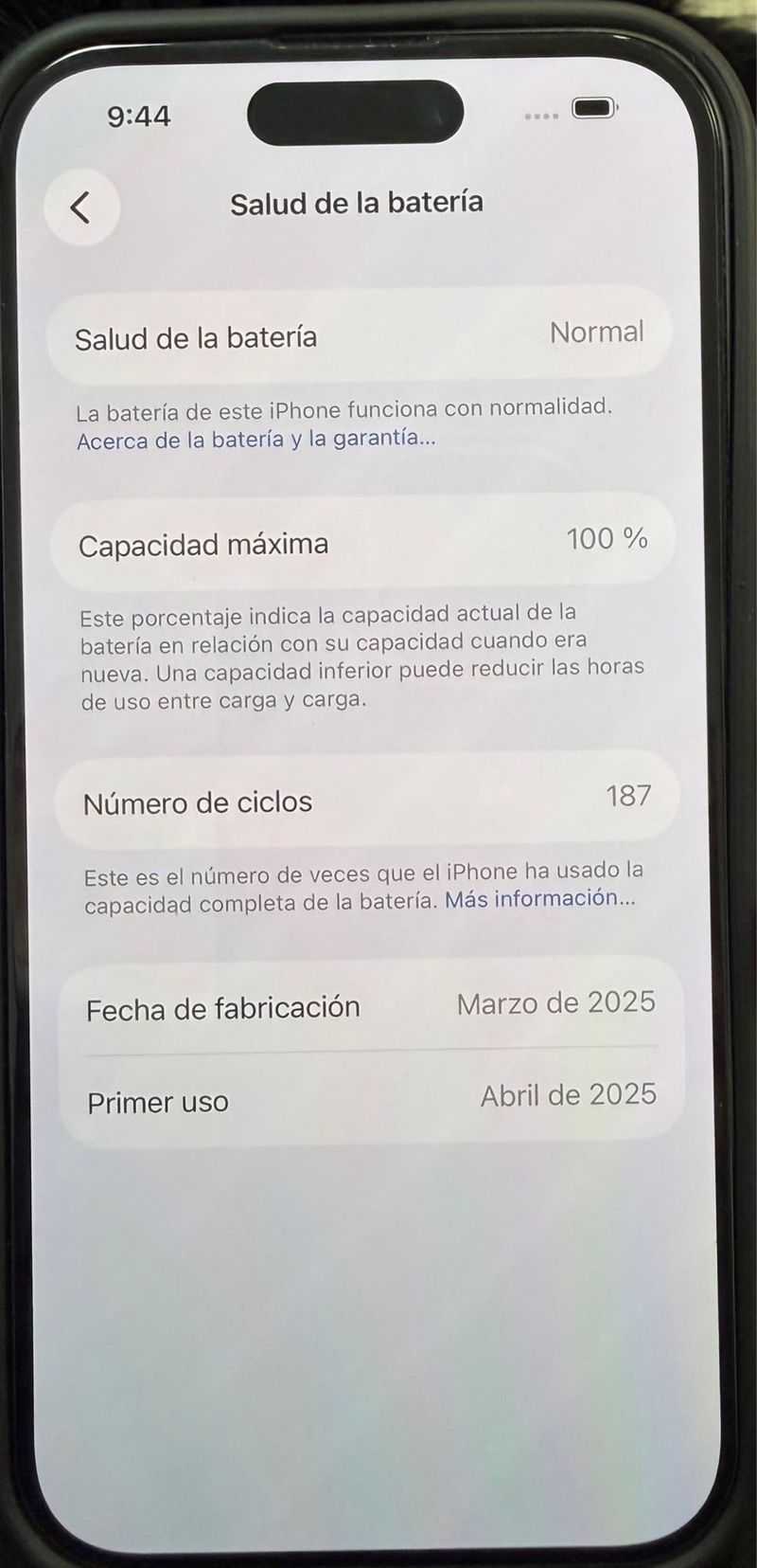 iPhone 16 Negro Batería 100% 187 Ciclos