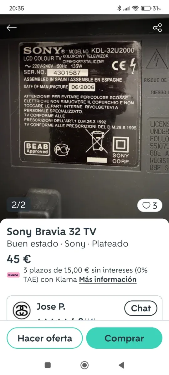 Televisión Sony Plata/Negra afbeelding 2