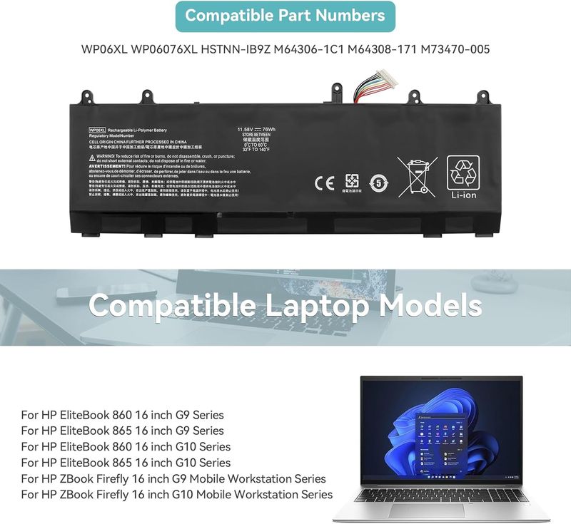 Batería KYUER WP06XL para HP EliteBook 860 865 16 afbeelding 6