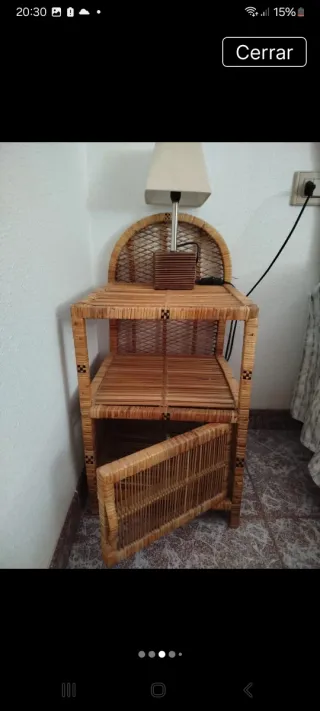 Cabecero y 2 mesitas de mimbre