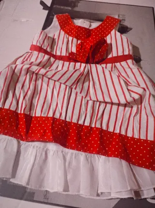 Vestido bebé niña rayas y lunares rojo/blanco 6/9