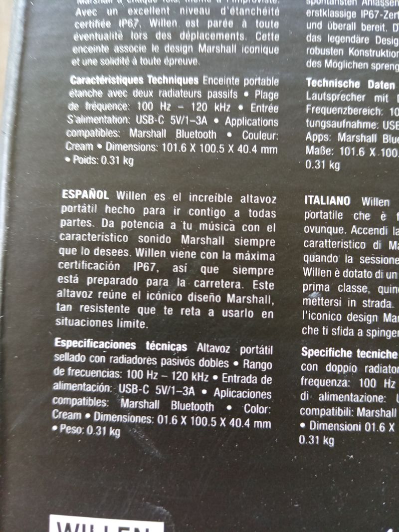 Altavoz Bluetooth Marshall Willen Negro afbeelding 2