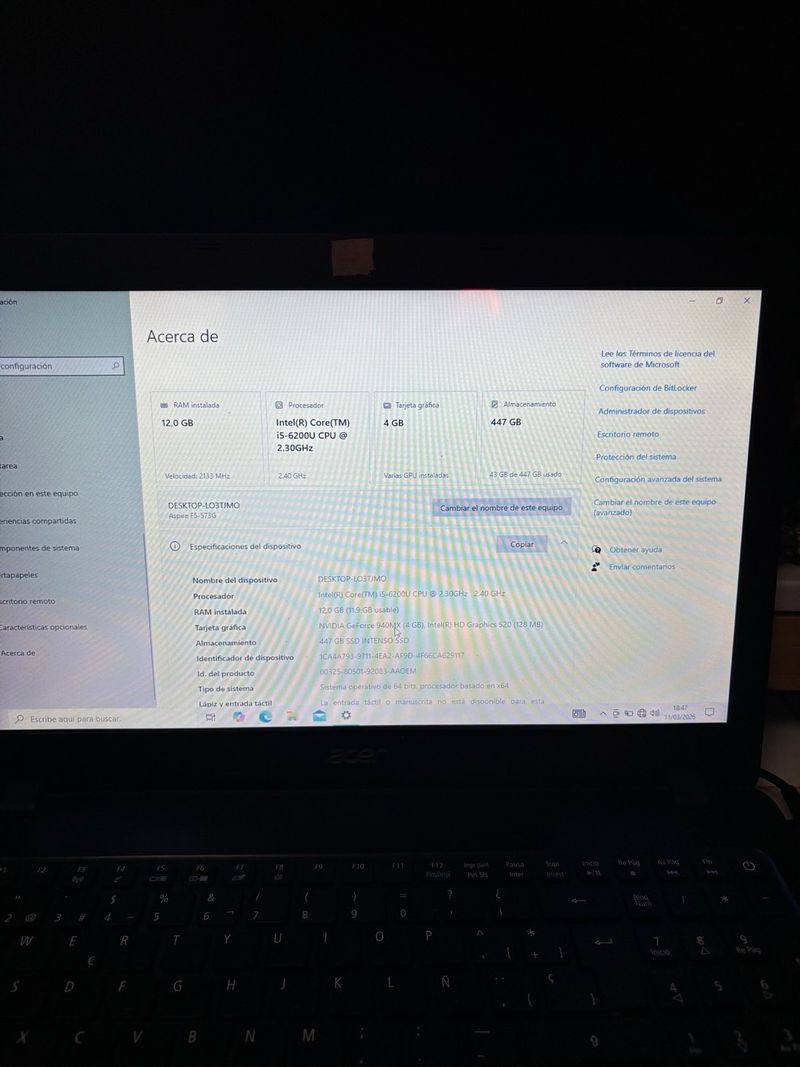 Portátil Acer Negro afbeelding 3