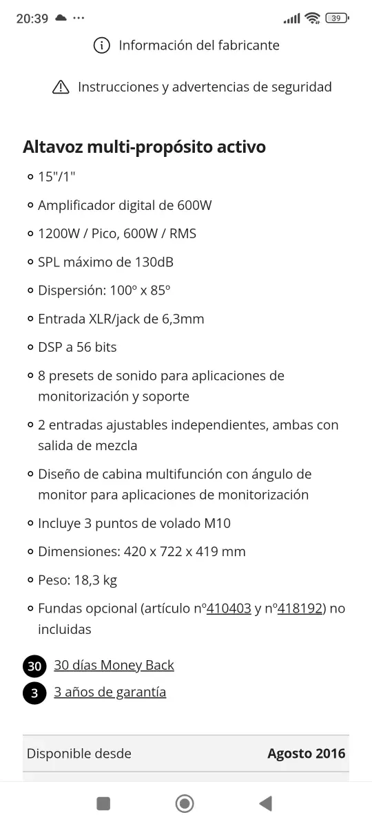 Altavoces Activos db Technologies Opera 15 afbeelding 6