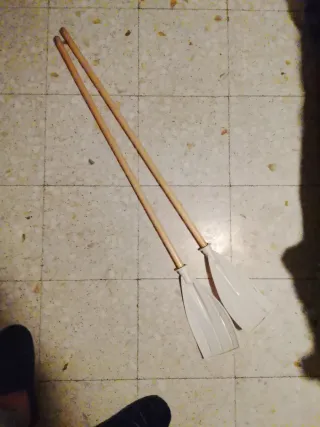 2 Remos de Barca Madera y Plástico Blanco