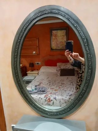 Espejo Ovalado Plateado Antiguo