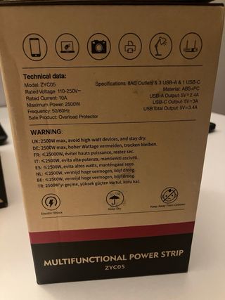 Regleta Vertical Sameriver 8 Enchufes + 4 USB