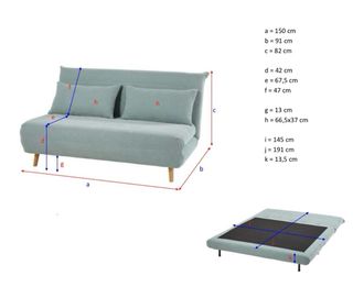 Sofá convertible gris con dos cojines. Nuevo