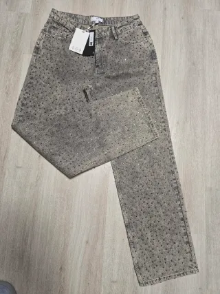 Calça Jeans Fracomina com Pedrarias Cinza