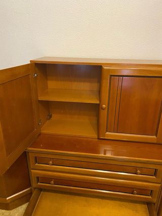 Mueble modular madera cerezo vitrina y cajones