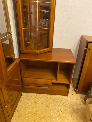 Mueble modular madera cerezo vitrina y cajones