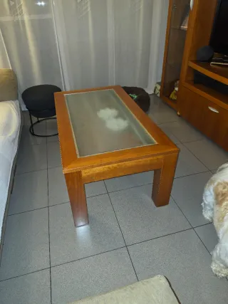 Mesa de centro elevable madera y cristal