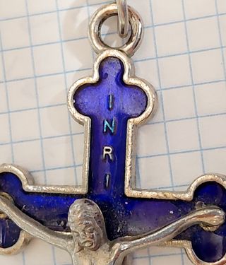 Cruz Rosario Vintage Esmalte Azul Cobalto Transluc