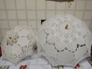2 Paraguas Sombrilla Encaje Blanco
