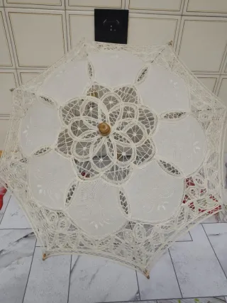 2 Paraguas Sombrilla Encaje Blanco
