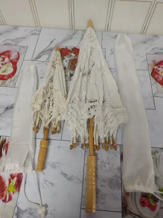 2 Paraguas Sombrilla Encaje Blanco
