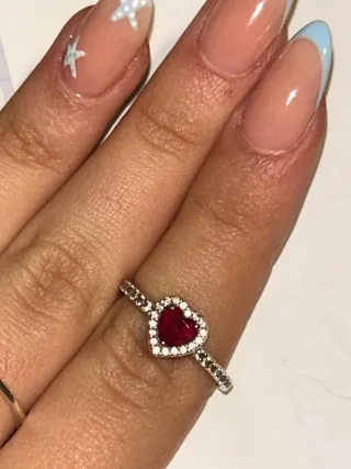 Anillo Pandora Corazón Rojo Plata