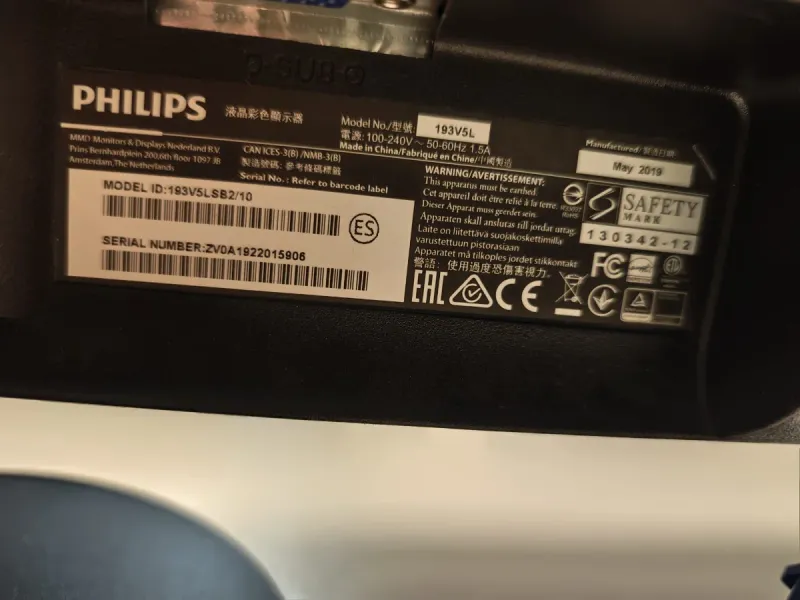 Monitor Philips 193V LED Negro. Incluye cable HDMI afbeelding 5