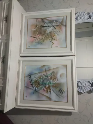 Cuadros Abstractos Dorados y Blancos