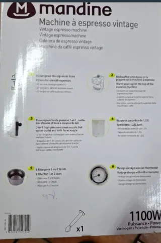 Cafetera Mandine Vintage 15 Bares Crema