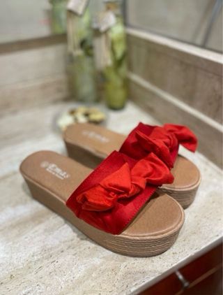 Sandalias plataforma corcho lazo rojo T38, 40, 41