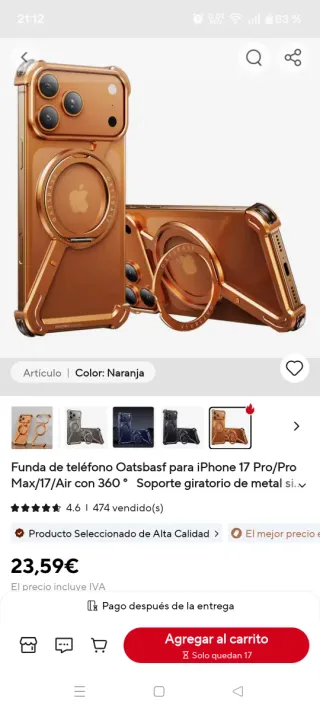 Funda OATSBASE iPhone 17 Pro Max Aluminio