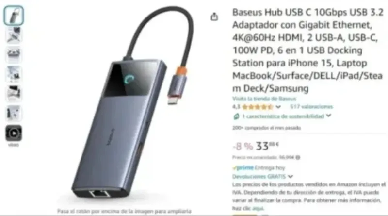 Baseus Hub USB C 6 en 1 Metal Gleam afbeelding 2
