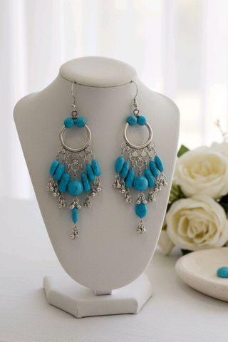 Pendientes largos plata ley y turquesas