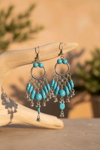 Pendientes largos plata ley y turquesas