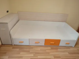 Cama juvenil con cajones blanca y naranja 190×90