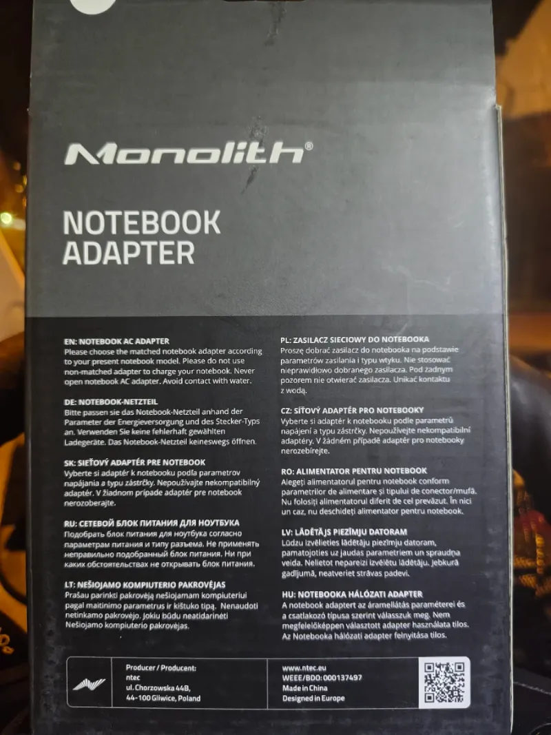 Adaptador Monolith Notebook AC/DC 72W afbeelding 2