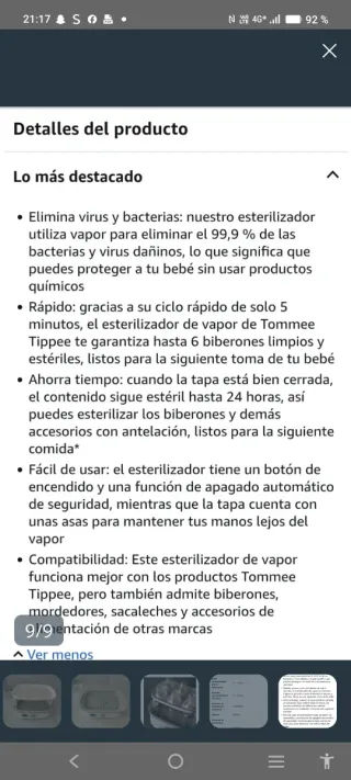 Esterilizador de biberones eléctrico. nuevo caja