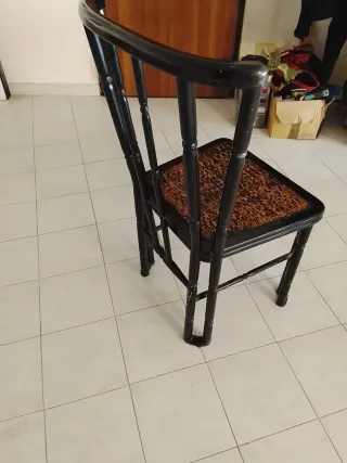 Coppia sedie vintage nere in rattan e legno