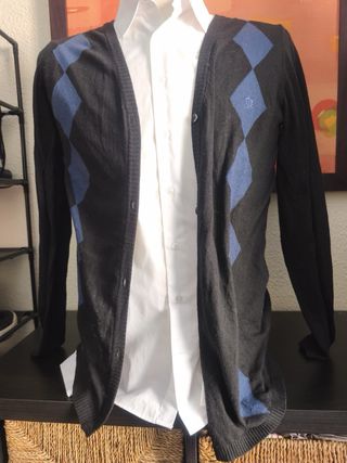 Cárdigan El Caballo punto fino azul y negro