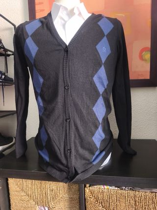 Cárdigan El Caballo punto fino azul y negro