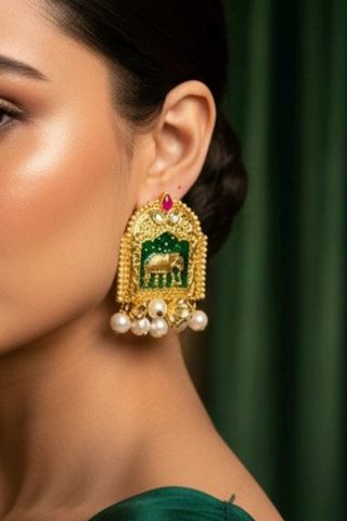 Pendientes Indios Elegantes Dorados y Verdes