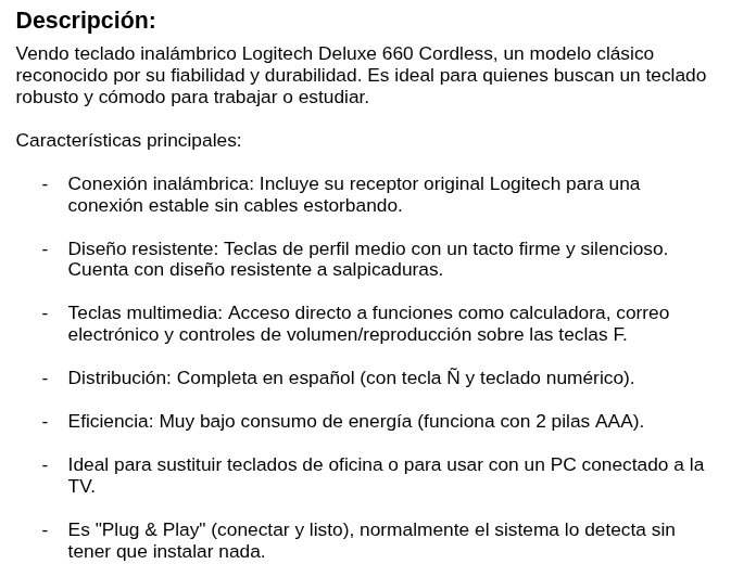 Logitech Deluxe 660 Teclado Inalámbrico afbeelding 2