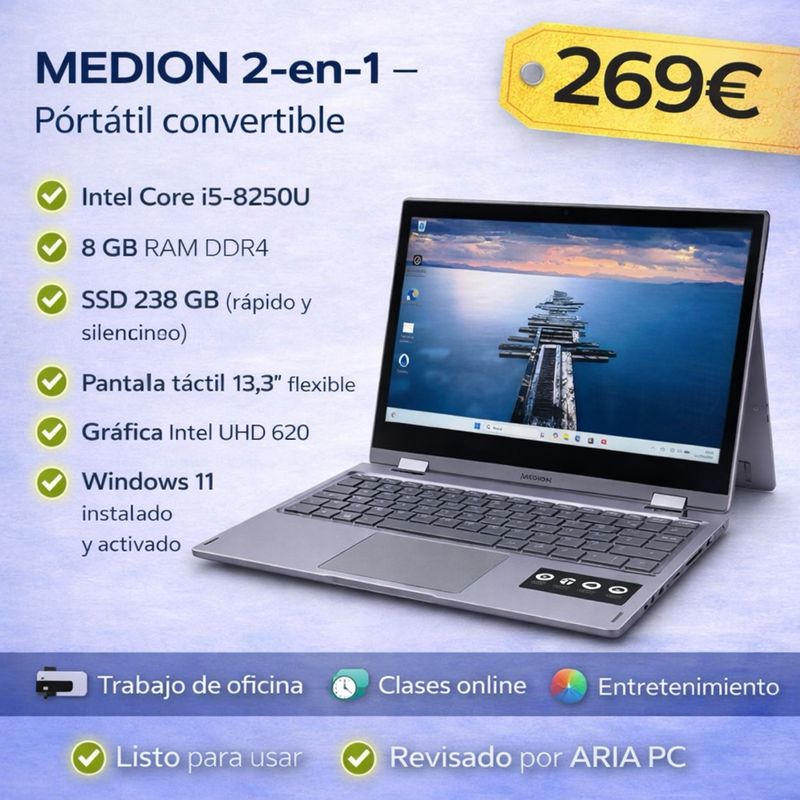 Medion 2-en-1 i5 8GB RAM 238GB SSD Táctil