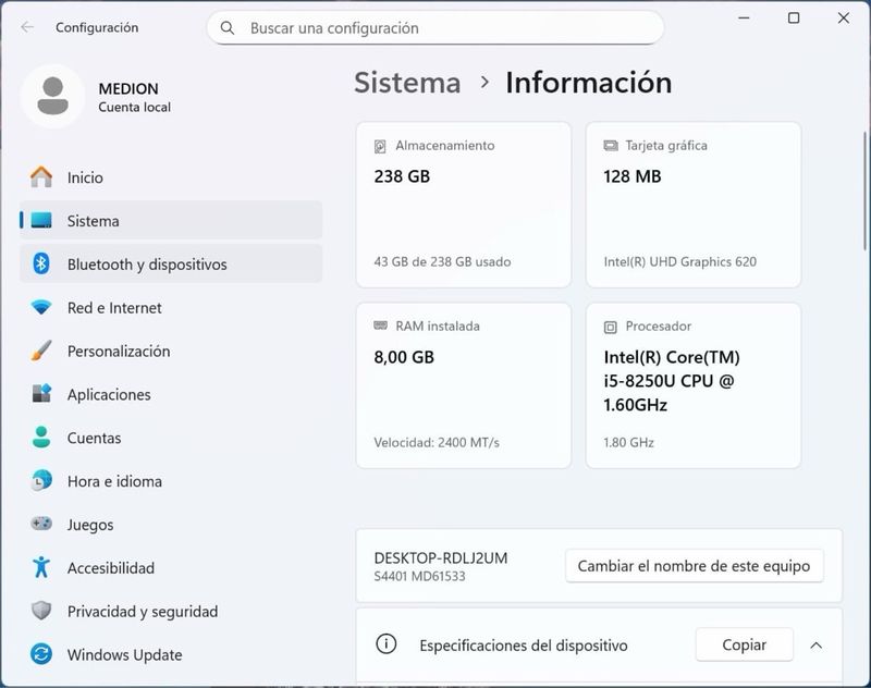 Medion 2-en-1 i5 8GB RAM 238GB SSD Táctil afbeelding 10