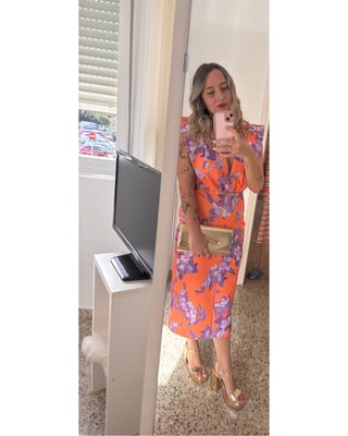 Vestido Olimara Talla M/38 Naranja Floral