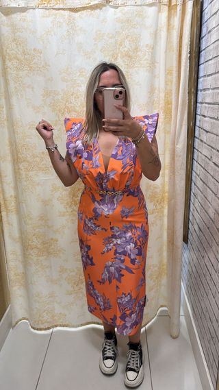 Vestido Olimara Talla M/38 Naranja Floral
