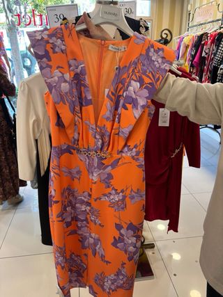 Vestido Olimara Talla M/38 Naranja Floral
