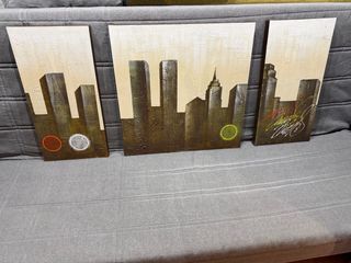 Tríptico Cuadro Abstracto Skyline